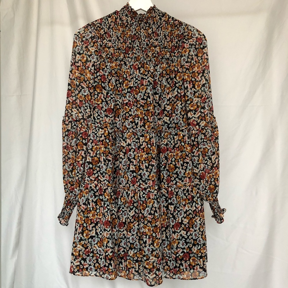 Dynamite Floral Smocked Mock Neck Dress